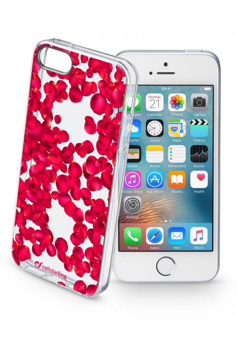 Cellularline Style case Rose - iPhone SE/5S/5 Cover in gomma morbida super colorate, simpatiche e romantiche Trasparente.Rosso